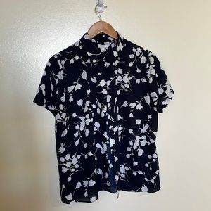 Navy Blue and White Short Sleeve Blouse, J.Crew, size M